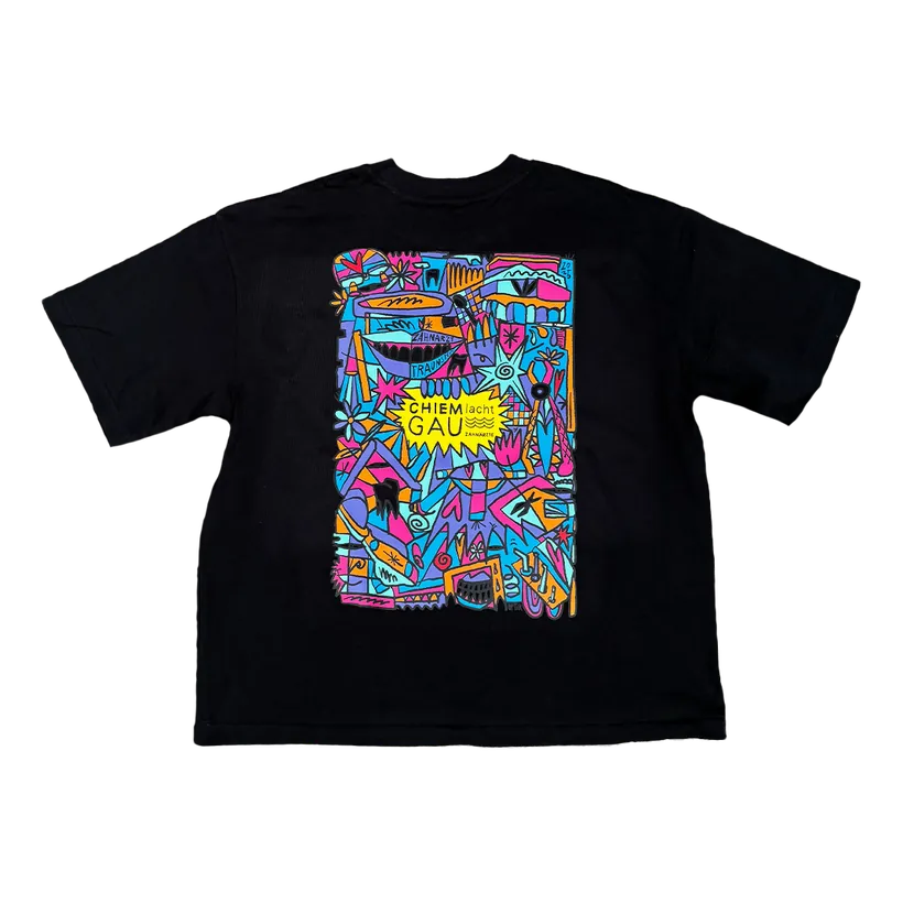Schwarzes Shirt mit farbigem Allover-Print
